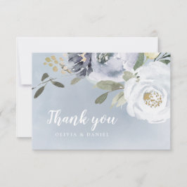 Carte De Remerciements Fleur botanique fleurie bleu poussiéreux aquarelle