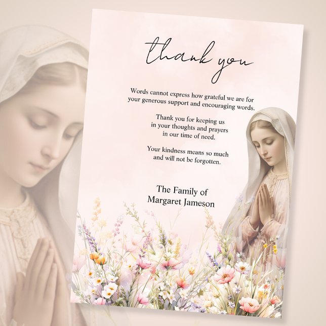 Carte De Remerciements Fleur catholique Marie Condolence funéraire Sympat (Créateur téléchargé)