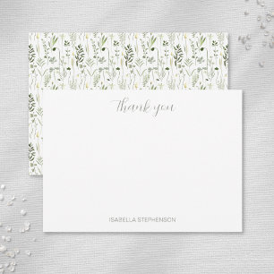 Carte De Remerciements Fleur Chic Aquarelle Fleur de Champ Vert Blanc