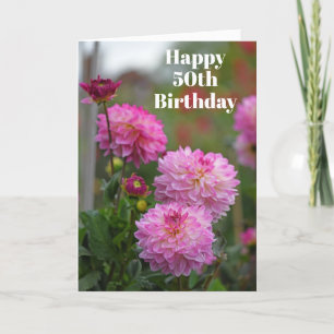Carte De Remerciements Fleur Dahlia rose et blanc Joyeux 50e anniversaire