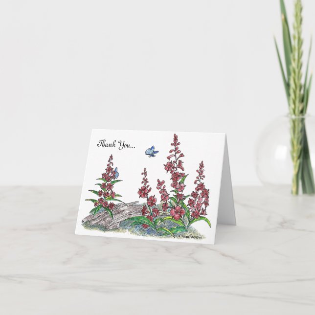 Carte De Remerciements Fleur d'algue de l'Alaska avec papillon bleu conçu (Devant)