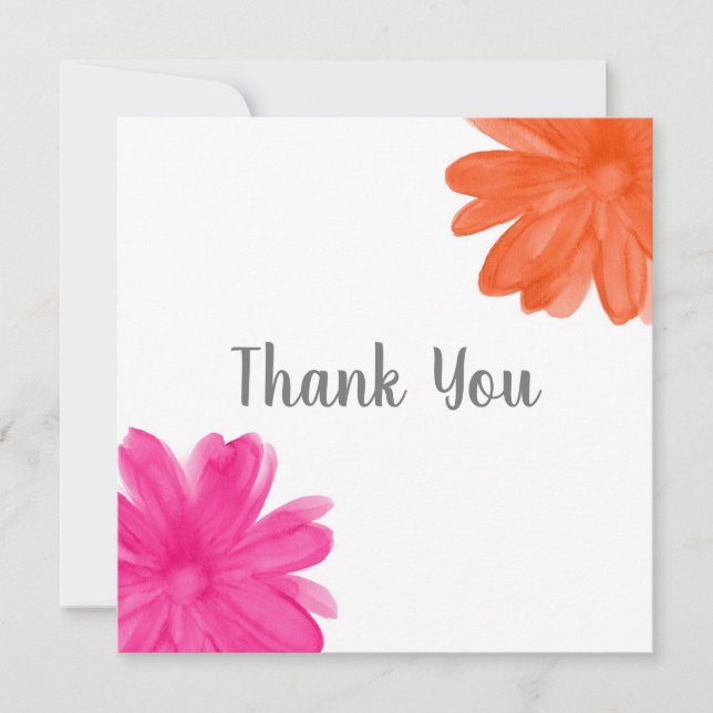 Carte De Remerciements Fleur d'aquarelle rose chaud (Devant)