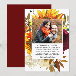 Carte De Remerciements Fleur d'automne Tournesol Floral Mariage Photo