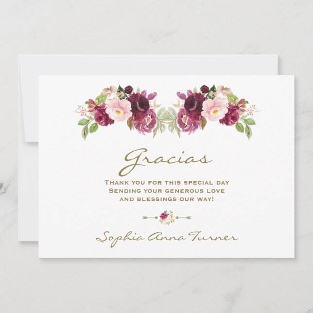 Carte De Remerciements Fleur de Burgundy Blush Baby Shower espagnol Graci (Devant)