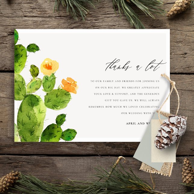 CARTE DE REMERCIEMENTS FLEUR DE CACTUS DU DÉSERT À L'AQUARELLE VERTE MERC (Créateur téléchargé)