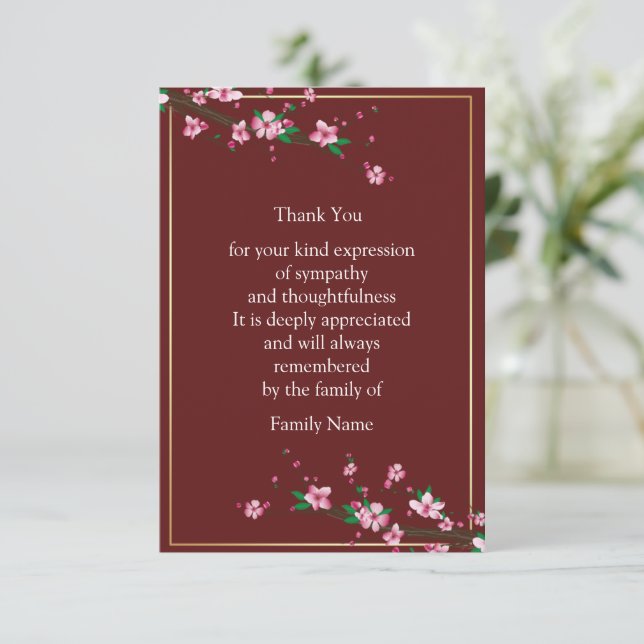 Carte De Remerciements Fleur de cerisier sur branche d'arbre (Debout devant)