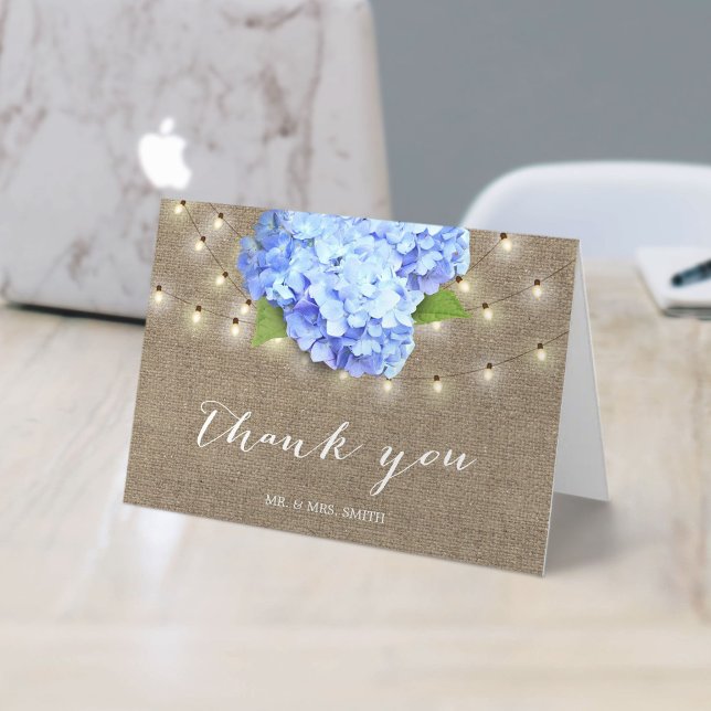 Carte De Remerciements Fleur de Hortensia Bleu Élégant Mariage d'Été (Créateur téléchargé)