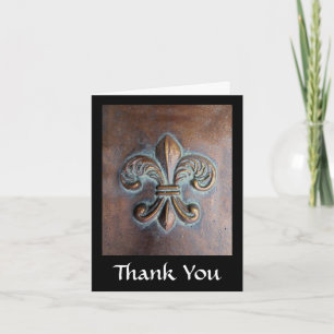 Carte De Remerciements Fleur De Lis, Revêtement De Cuivre Vieilli Imprimé