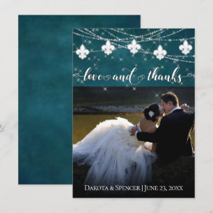 Carte De Remerciements Fleur de Lis Turquoise   Photo Heart Love et