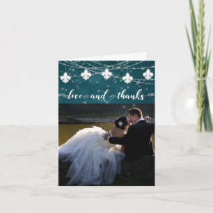 Carte De Remerciements Fleur de Lis Turquoise   Photo Heart Love et