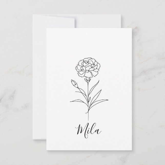 Carte De Remerciements Fleur de naissance de l'oeillet de janvier personn (Devant)