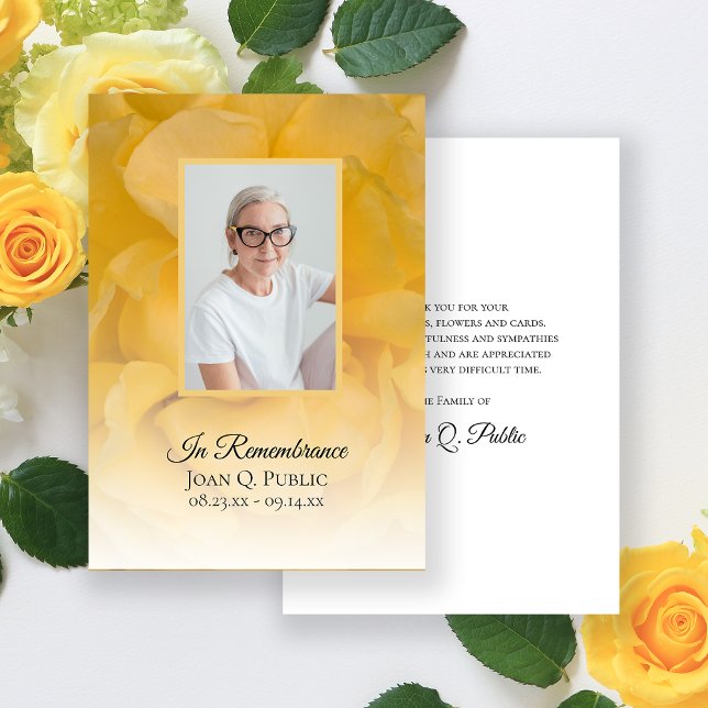 Carte De Remerciements Fleur de rose jaune Pétales Sympathie funéraire (Créateur téléchargé)
