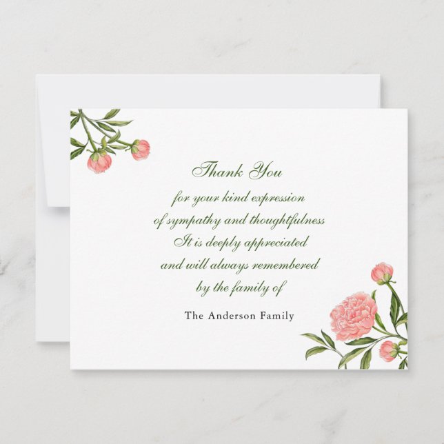 Carte De Remerciements Fleur de tourbe d'aquarelle rose (Devant)