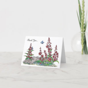 Carte De Remerciements Fleur d'épilobe d'Alaska avec papillon bleu dessin