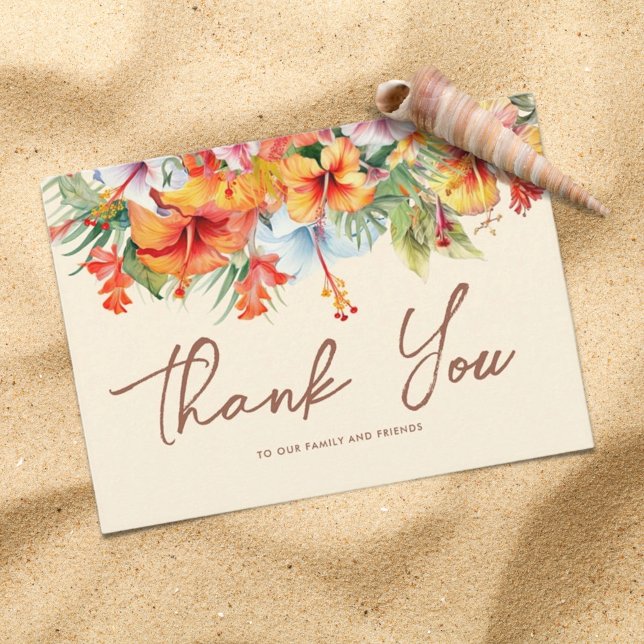 Carte De Remerciements Fleur d'Hibiscus Élégante Mariage Floral Tropical (Créateur téléchargé)