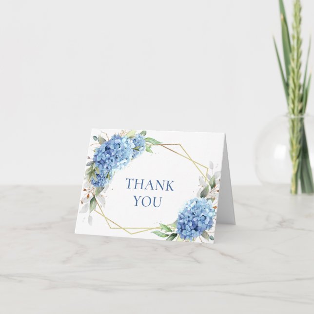 Carte De Remerciements Fleur d'hydrangea bleue à l'aquarelle élégante et  (Devant)