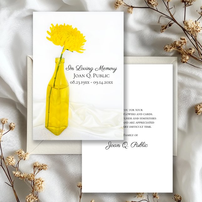 Carte De Remerciements Fleur Jaune dans les funérailles de Vase Sympathie (Créateur téléchargé)