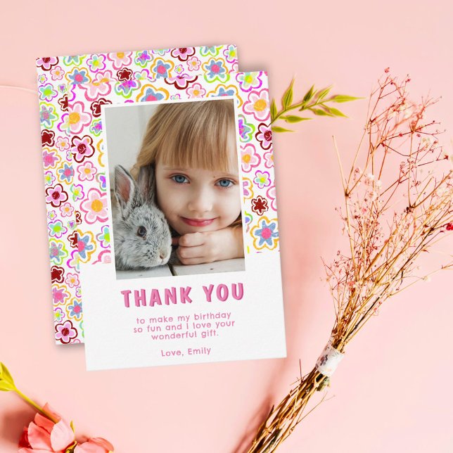 Carte De Remerciements Fleur Motif Anniversaire Enfants Photo (Créateur téléchargé)