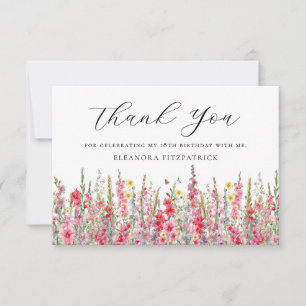 Carte De Remerciements Fleur plate anniversaire 18 ans rose août