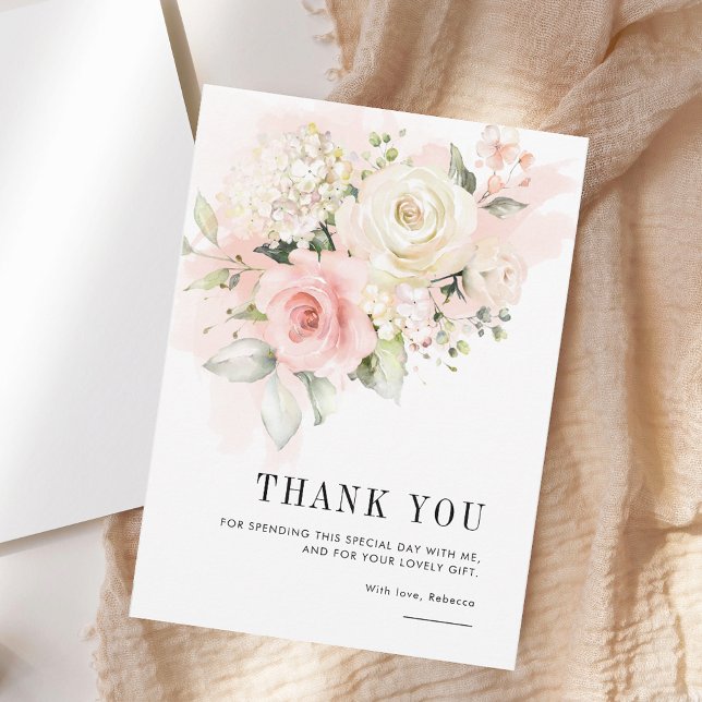 Carte De Remerciements Fleur rose 75e fête d'anniversaire (Pink Floral 75th Birthday Party Thank You Card)