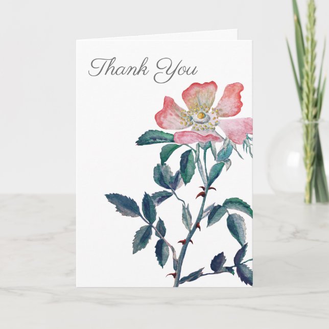 Carte De Remerciements Fleur Rose sauvage à l'aquarelle élégante peinte à (Devant)