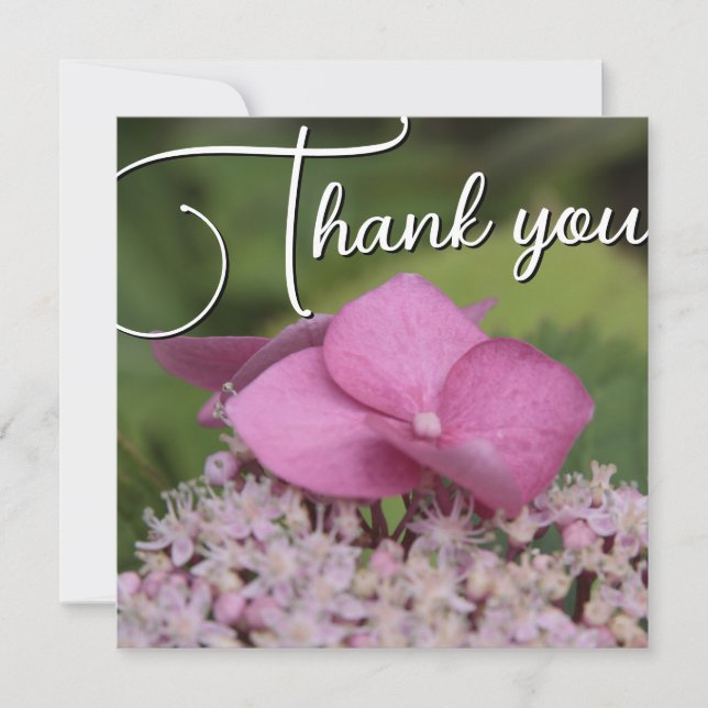 Carte De Remerciements Fleur rose titre fond vert texte personnalisable (Devant)