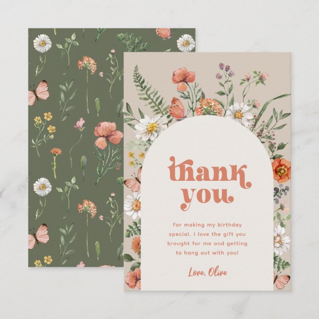 Carte de remerciements fleur sauvage | Anniversair (Devant / Derrière)