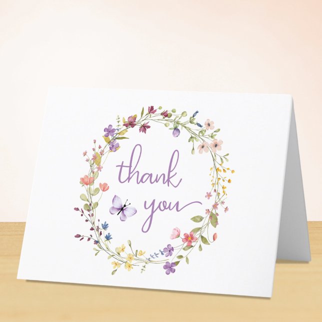 Carte De Remerciements Fleur sauvage Aquarelle bébé fille douche (Créateur téléchargé)