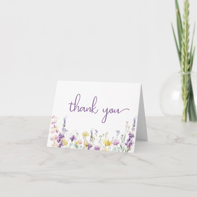 Carte De Remerciements Fleur sauvage Aquarelle bébé fille douche (Devant)