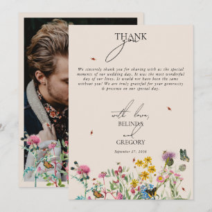 Carte De Remerciements Fleur sauvage Aquarelle Jardin Couple Photo Mariag