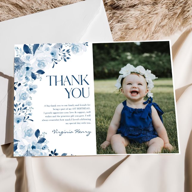 Carte De Remerciements Fleur sauvage Baby Girl Fête d'anniversaire (Créateur téléchargé)