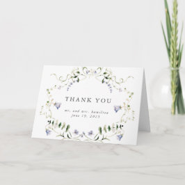 Carte De Remerciements Fleur sauvage Bleu Aquarelle Mariage élégant