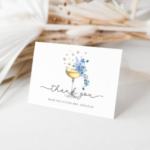 Carte De Remerciements Fleur sauvage bleu perles et la Fête des mariées d