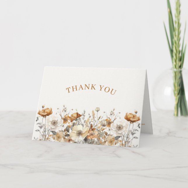 Carte De Remerciements Fleur sauvage Boho Fall Baby shower en terre cuite (Devant)