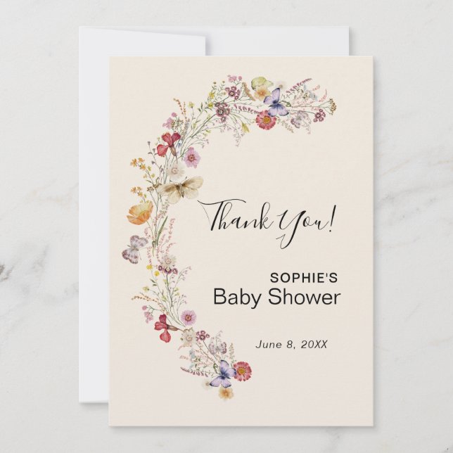 Carte De Remerciements Fleur sauvage Boho Garden bébé en fleurs (Devant)