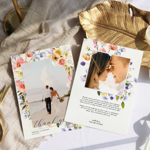 Carte De Remerciements Fleur sauvage Boho Photo Mariage