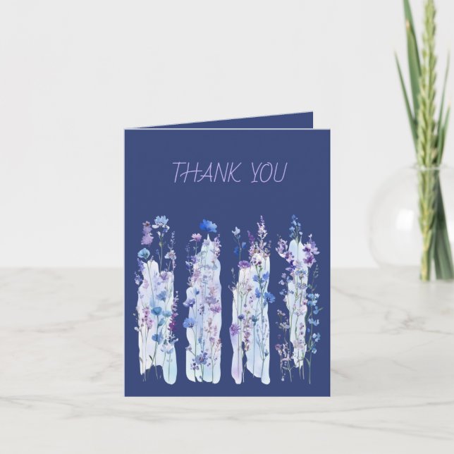 Carte De Remerciements Fleur sauvage Brushstrokies violet et bleu (Devant)
