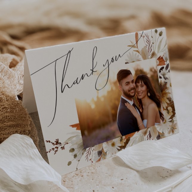 Carte De Remerciements Fleur sauvage d'automne Boho | Photo pliée (Créateur téléchargé)