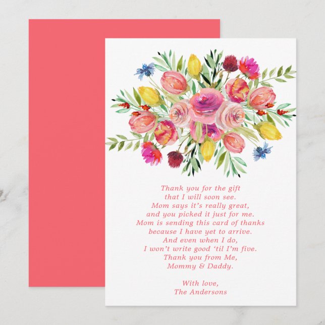 Carte de remerciements fleur sauvage de Baby showe (Devant / Derrière)