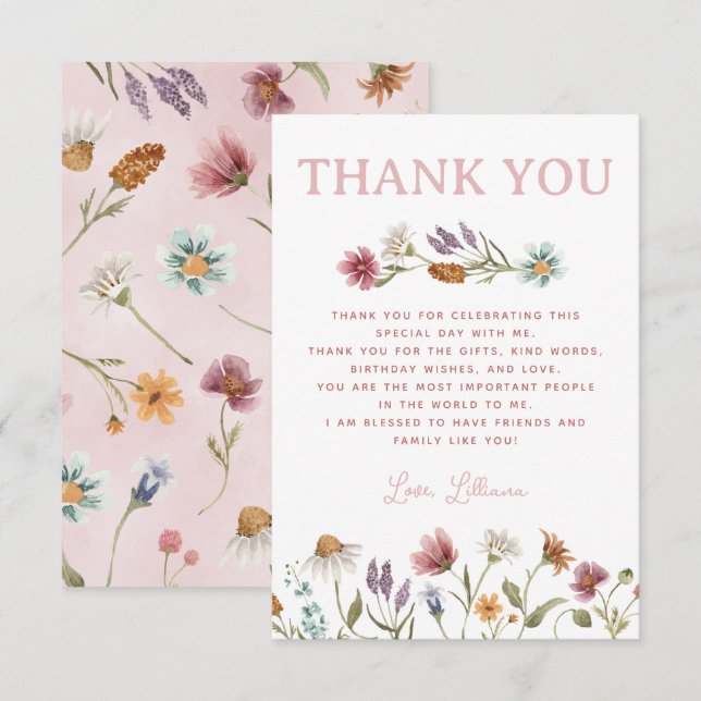 Carte de remerciements Fleur sauvage de printemps (Devant / Derrière)
