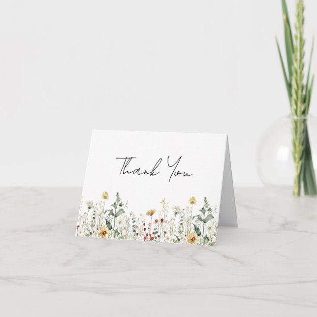 Carte De Remerciements Fleur sauvage d'été Mariage de terrain (Devant)