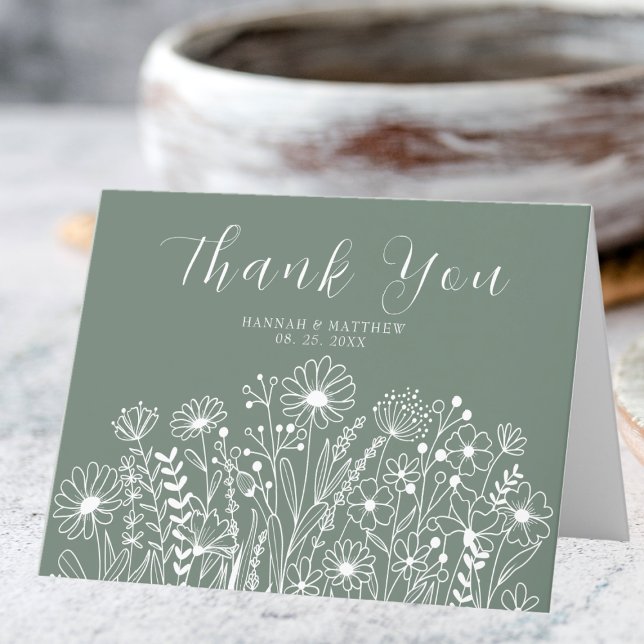 Carte De Remerciements Fleur sauvage Elegant Boho Sage Green Mariage (Créateur téléchargé)