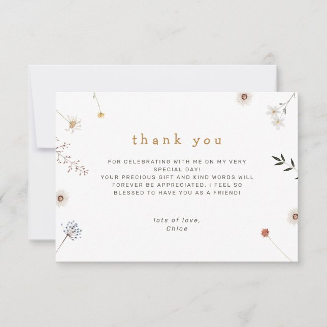 Carte De Remerciements Fleur sauvage Floral minimal (Devant)