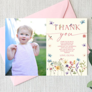 Carte De Remerciements Fleur sauvage Floral Papillon photo fête d'anniver
