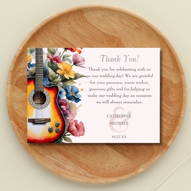 Carte De Remerciements Fleur sauvage guitare Ampersand Mariage musical (Créateur téléchargé)
