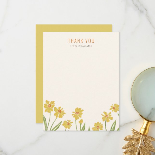 Carte De Remerciements Fleur sauvage jaune (Devant/Arrière en situation)