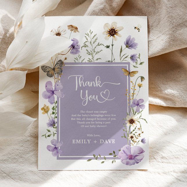 Carte De Remerciements Fleur sauvage Lavender Boho Butterfly Baby in Bloo (Créateur téléchargé)