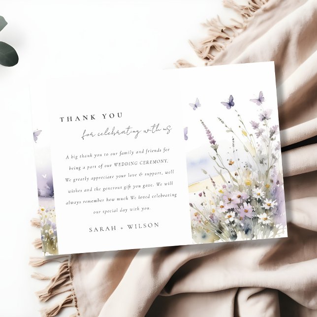 Carte De Remerciements Fleur sauvage Lilac   Papillon Mariage paysage (Créateur téléchargé)