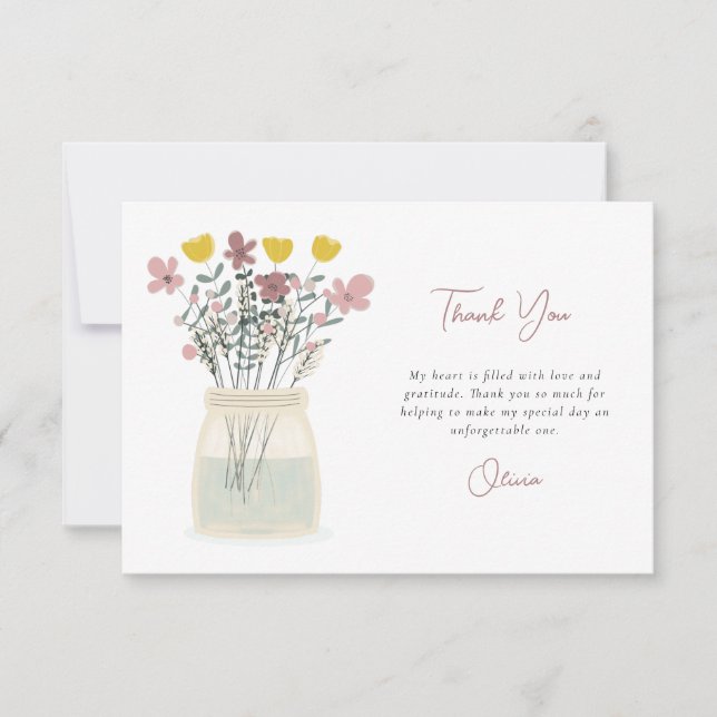 Carte De Remerciements Fleur sauvage Mason Jar Lettre main (Devant)