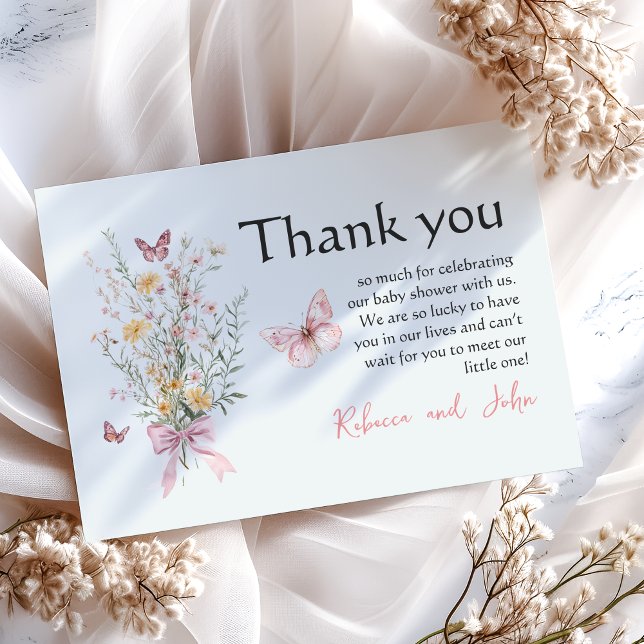 Carte De Remerciements Fleur sauvage papillon rustique Baby shower floral (Créateur téléchargé)